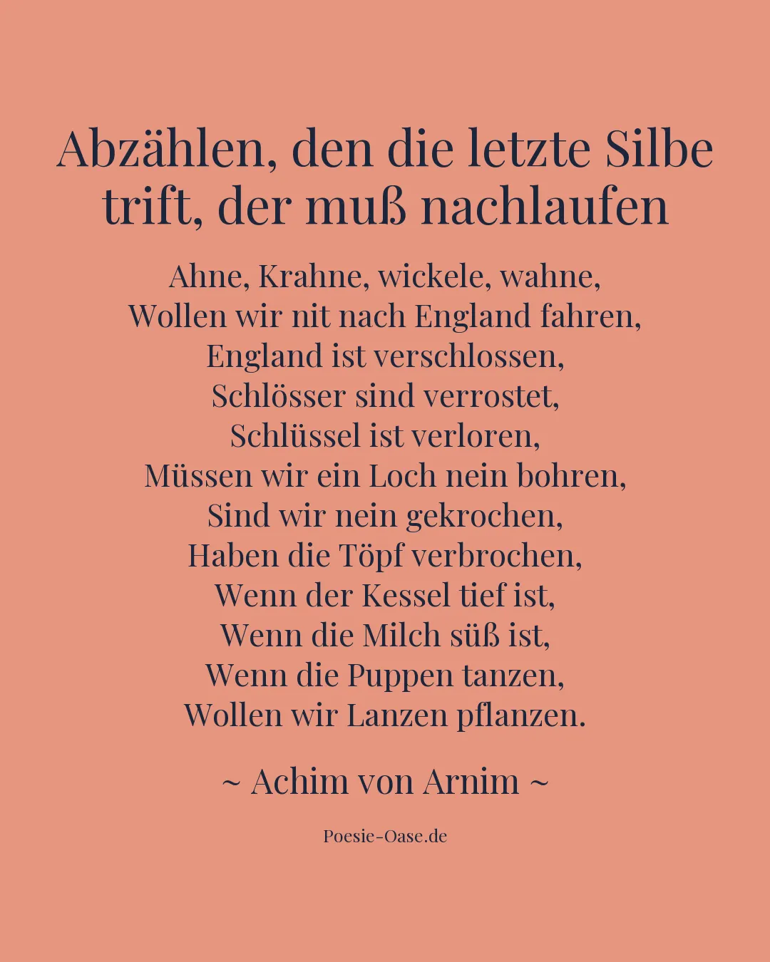 Illustration zu Abzählen, den die letzte Silbe trift, der muß nachlaufen