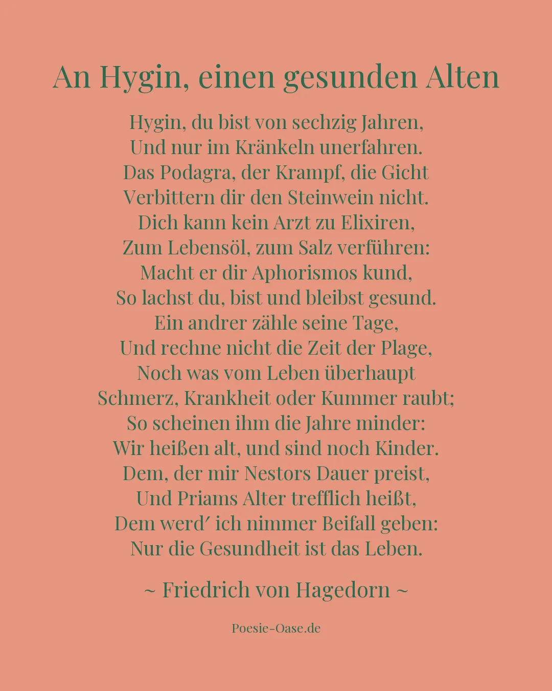 Illustration zu An Hygin, einen gesunden Alten