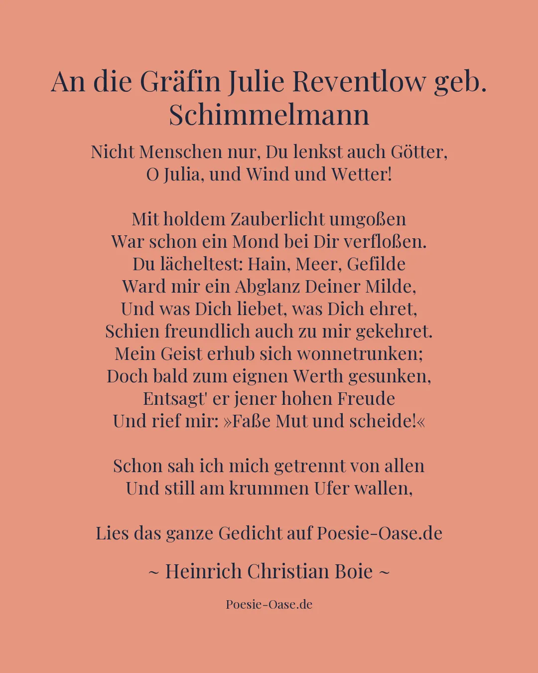 Illustration zu An die Gräfin Julie Reventlow geb. Schimmelmann