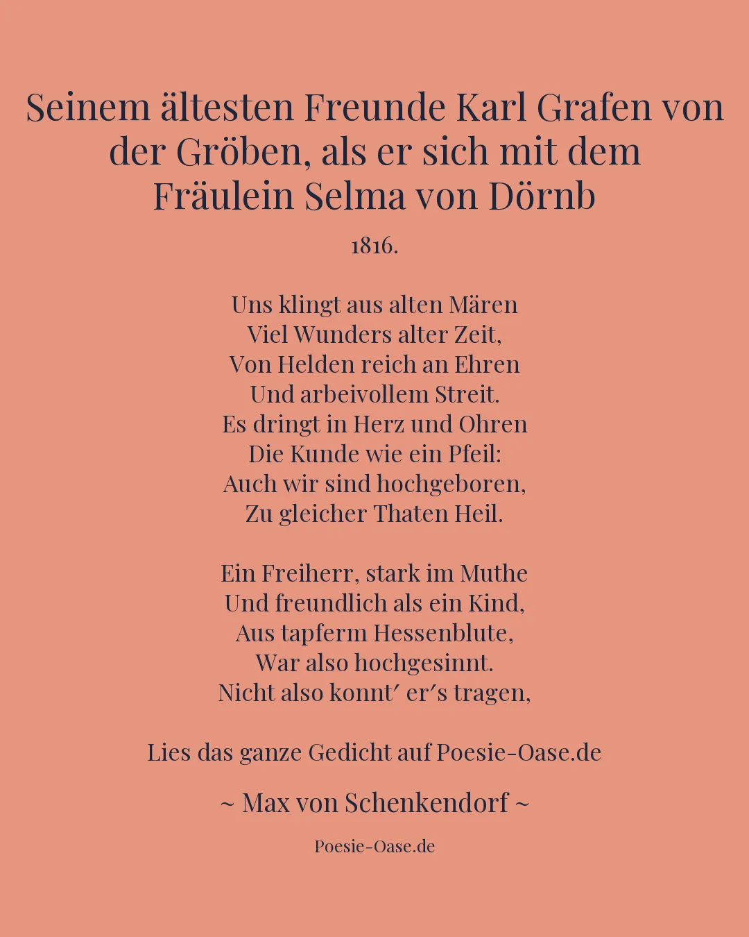 Illustration zu Seinem ältesten Freunde Karl Grafen von der Gröben, als er sich mit dem Fräulein Selma von Dörnb