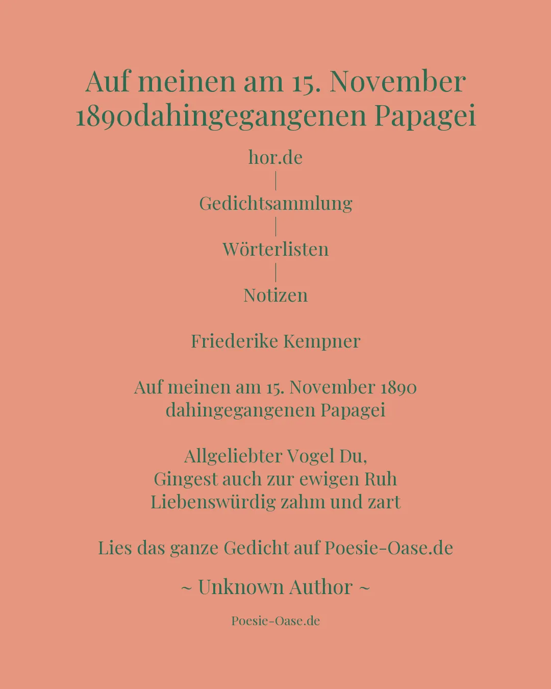 Illustration zu Auf meinen am 15. November 1890dahingegangenen Papagei