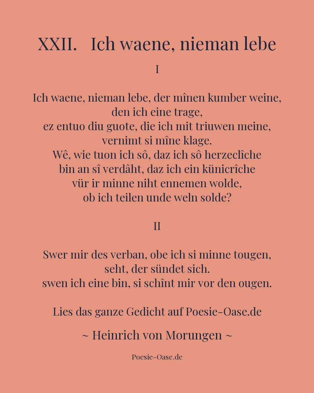 Illustration zu XXII.   Ich waene, nieman lebe