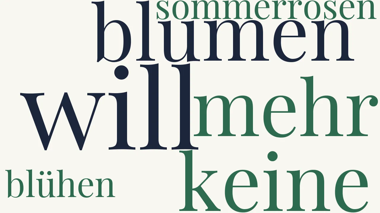 Wortwolke zu Will keine Blumen mehr