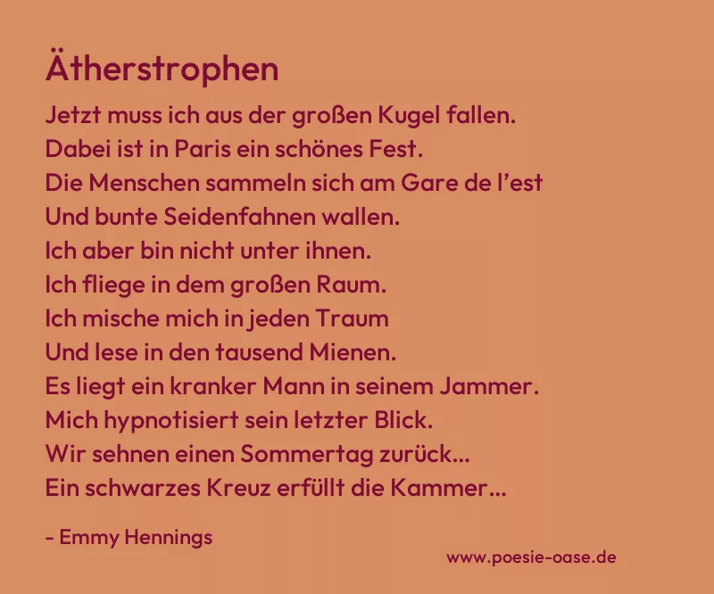 Gedicht: Ätherstrophen von Emmy Hennings