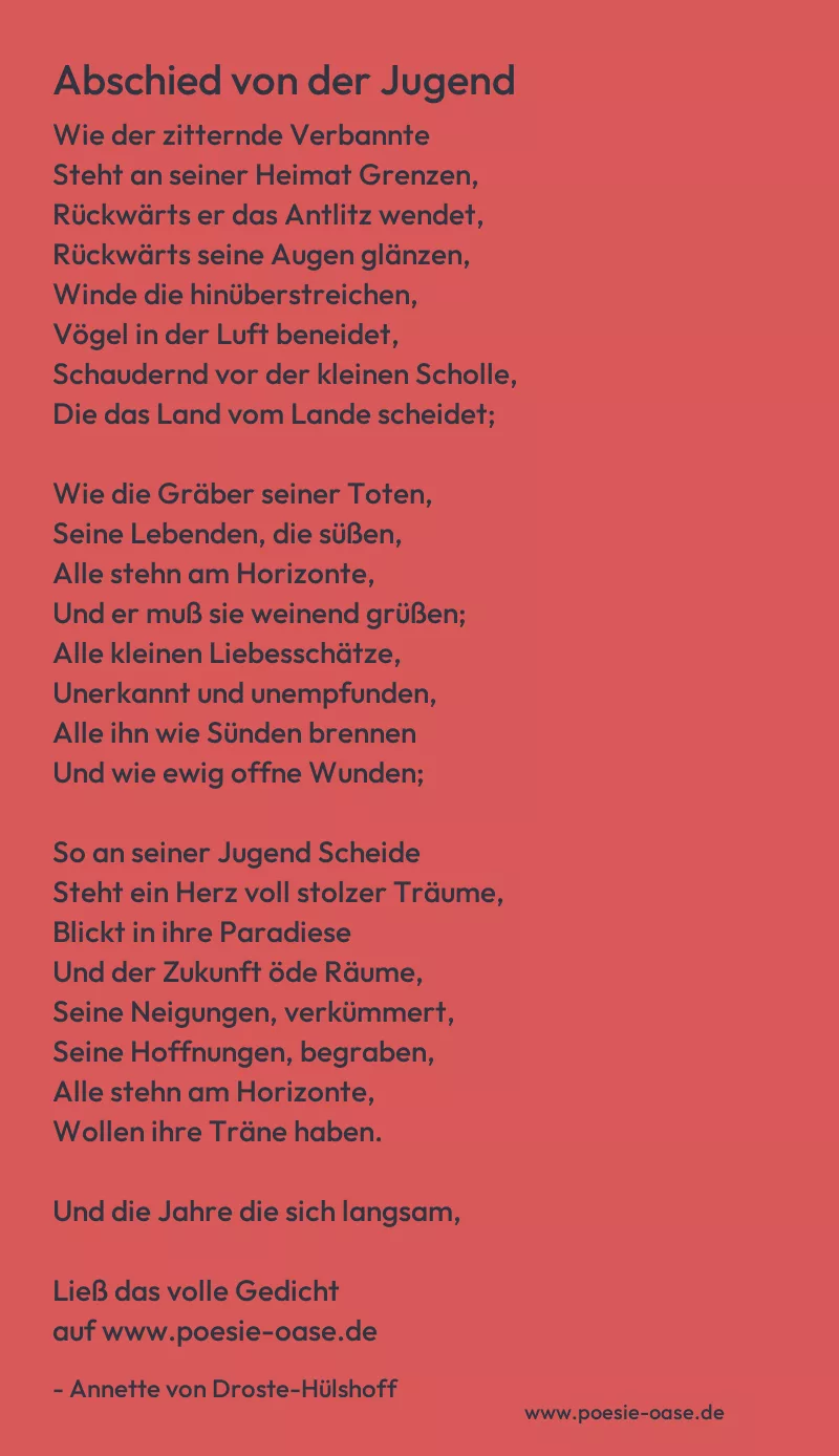 Gedicht: Abschied von der Jugend von Annette von Droste-Hülshoff