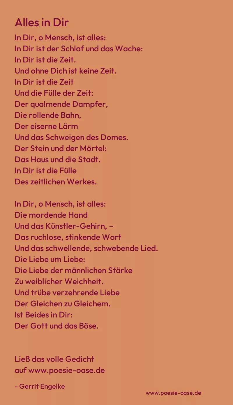 Gedicht: Alles in Dir von Gerrit Engelke