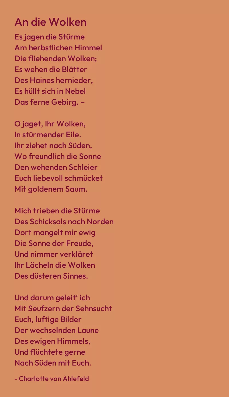 Abbildung des Gedichts "An die Wolken"