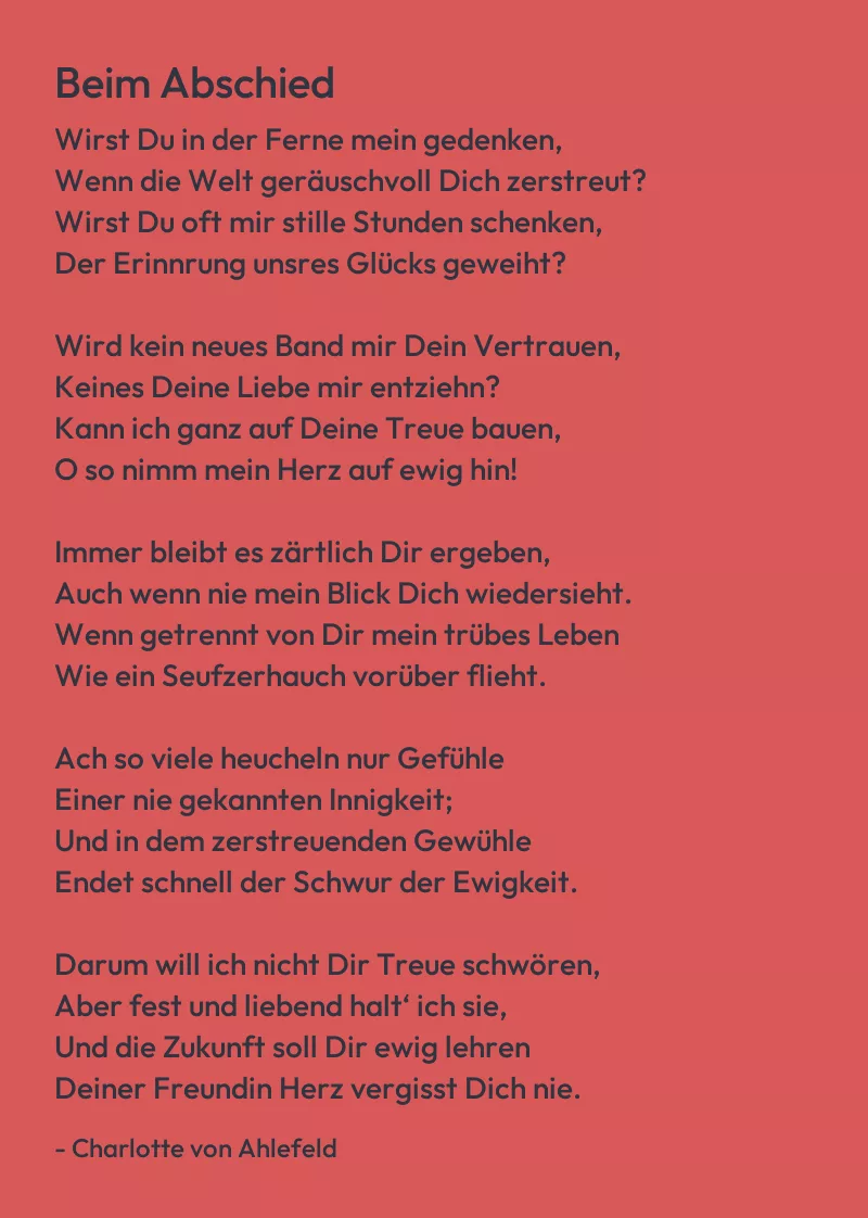 Abbildung des Gedichts "Beim Abschied"