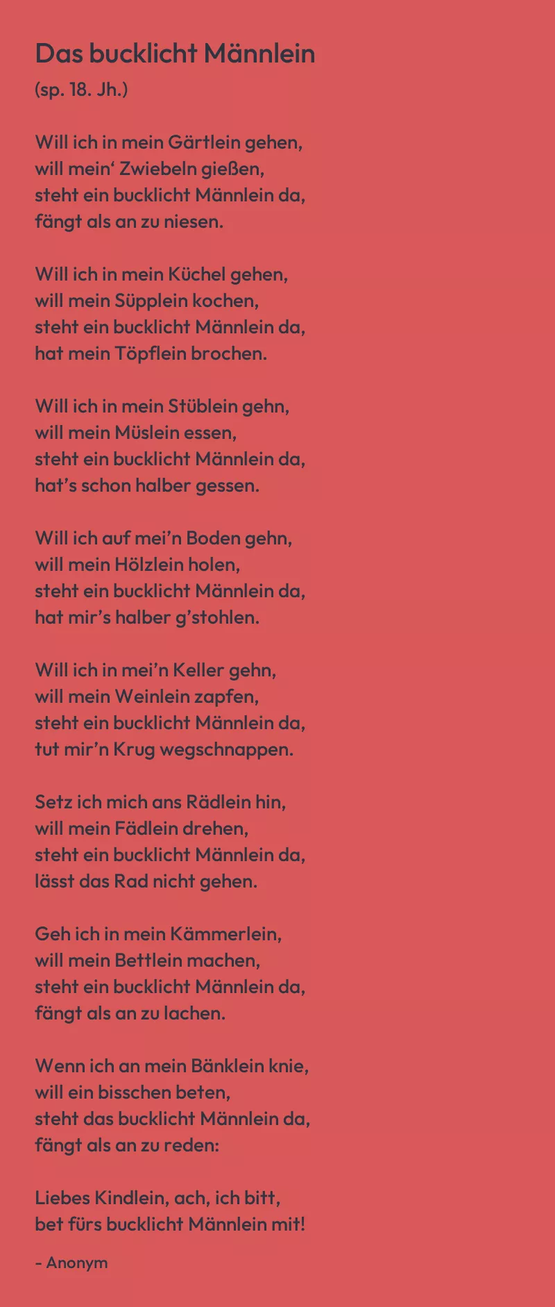 Abbildung des Gedichts "Das bucklicht Männlein"