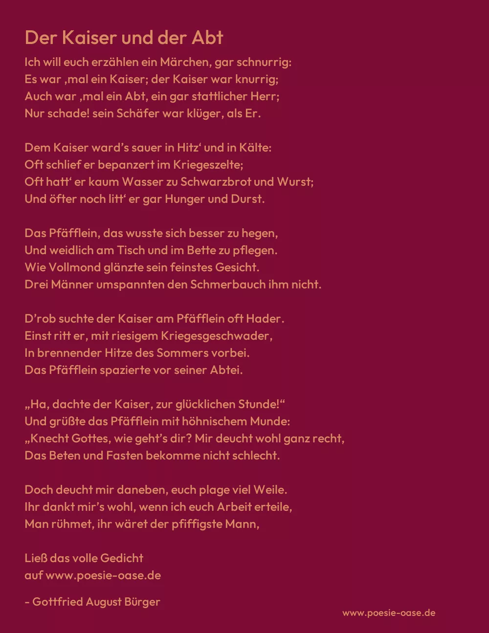 Gedicht: Der Kaiser und der Abt von Gottfried August Bürger
