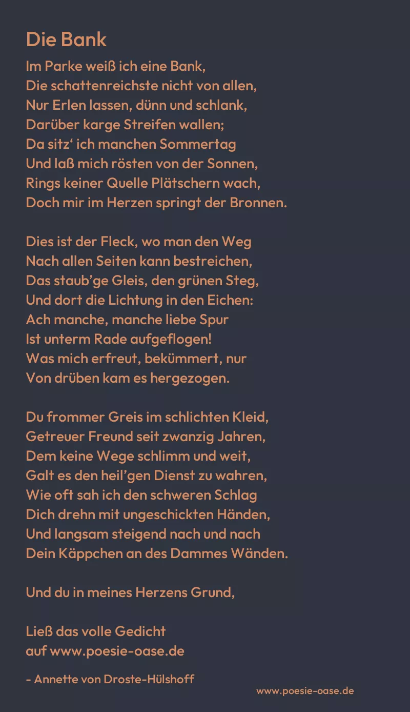 Gedicht: Die Bank von Annette von Droste-Hülshoff