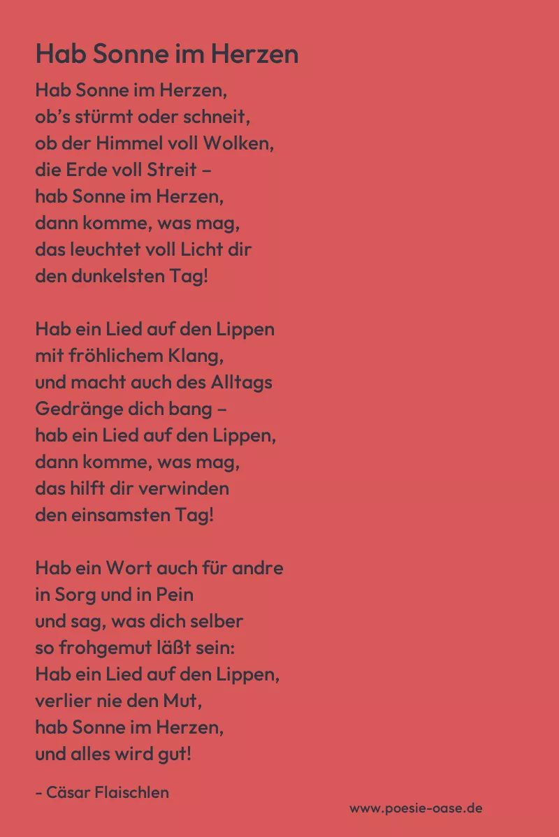 Gedicht: Hab Sonne im Herzen von Cäsar Flaischlen