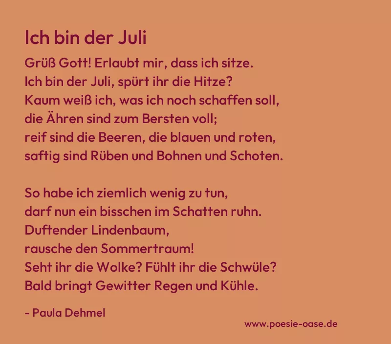 Gedicht: Ich bin der Juli von Paula Dehmel