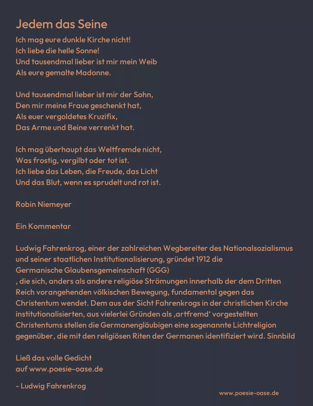Gedicht: Jedem das Seine von Ludwig Fahrenkrog
