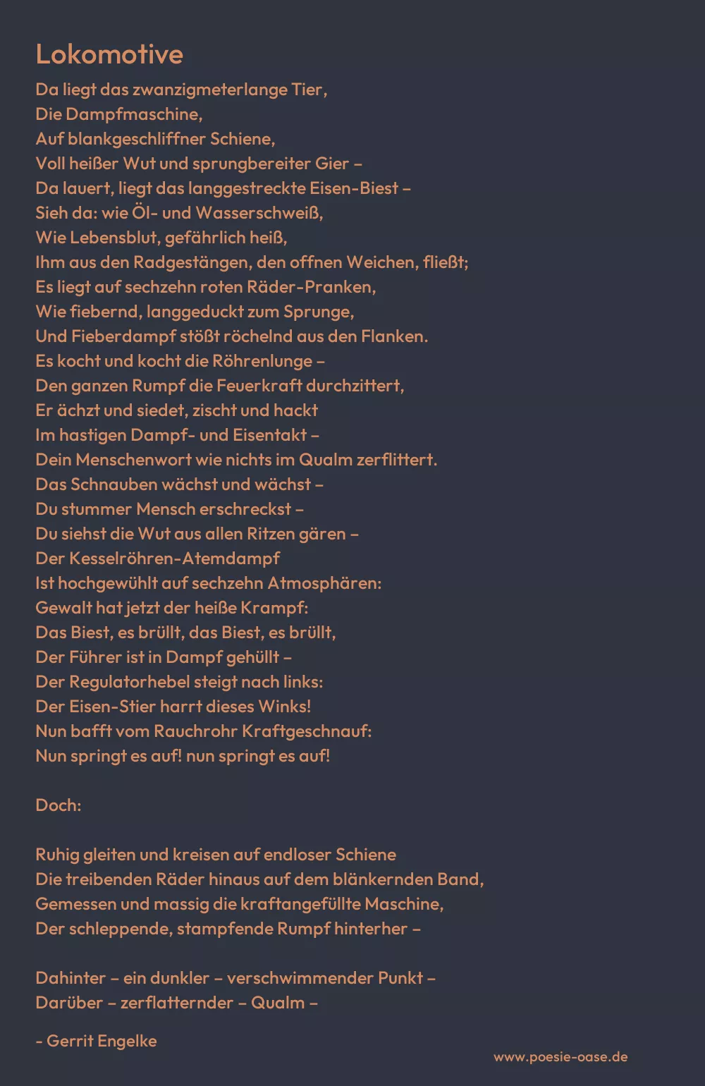 Gedicht: Lokomotive von Gerrit Engelke