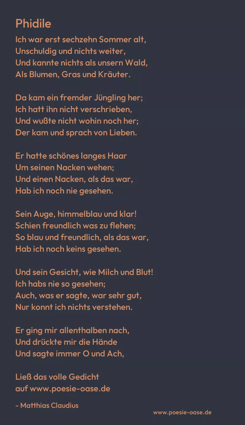 Gedicht: Phidile von Matthias Claudius
