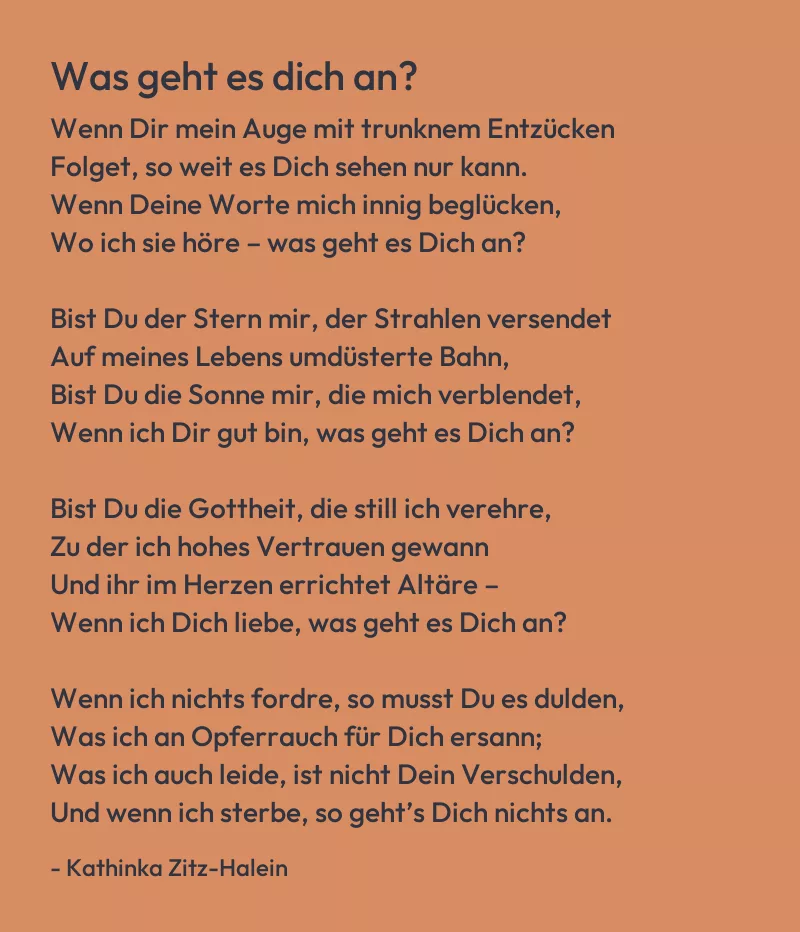 Gedicht: Was geht es dich an? von Kathinka Zitz-Halein