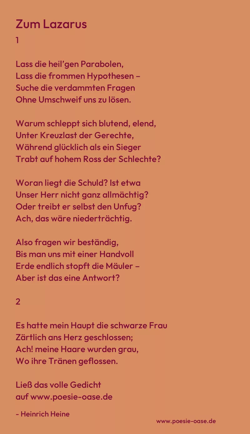 Gedicht: Zum Lazarus von Heinrich Heine