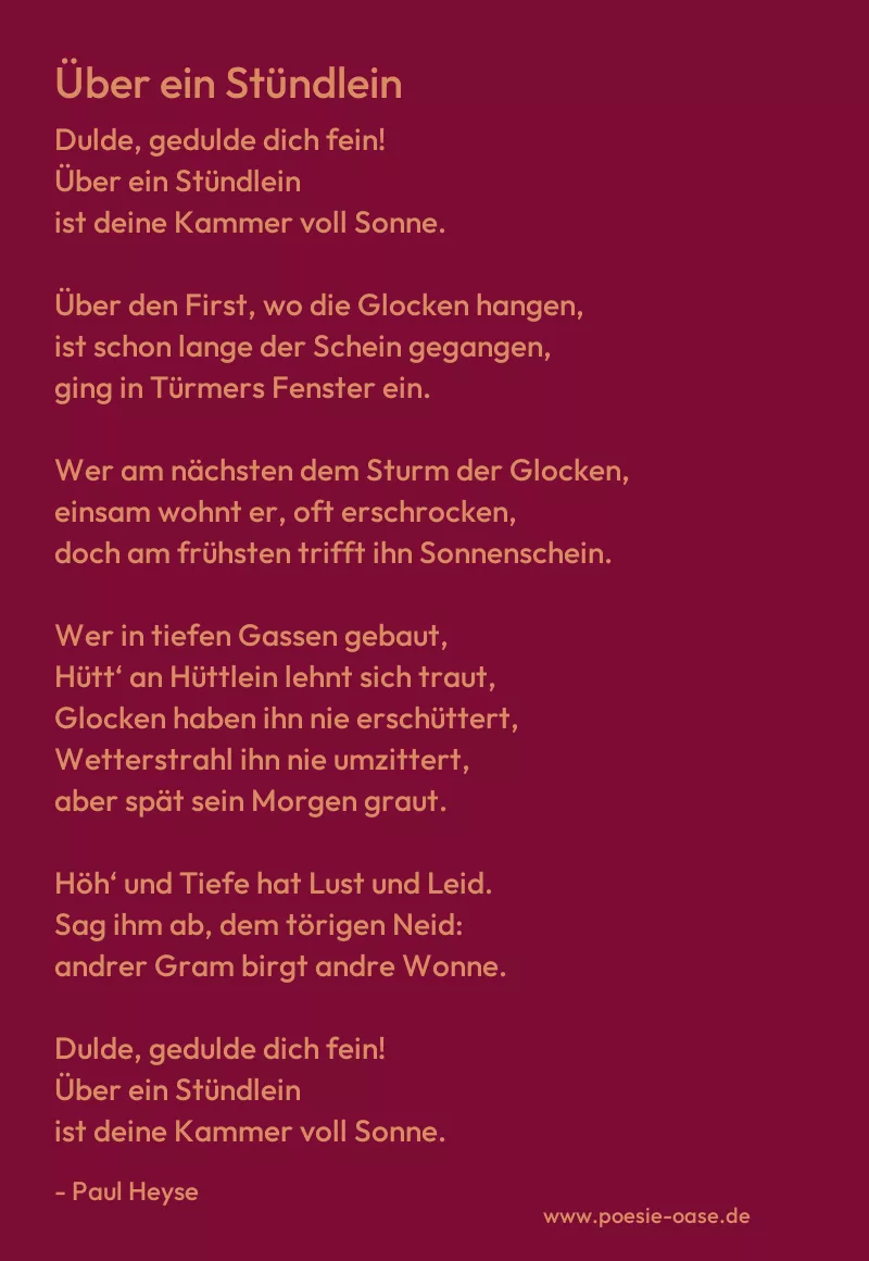 Gedicht: Über ein Stündlein von Paul Heyse