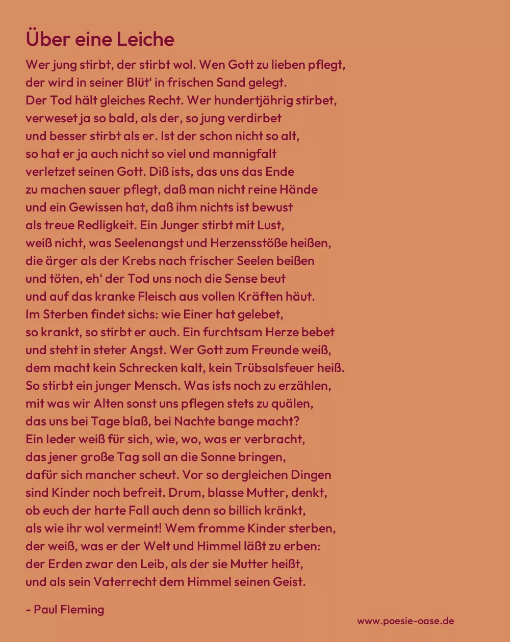 Gedicht: Über eine Leiche von Paul Fleming