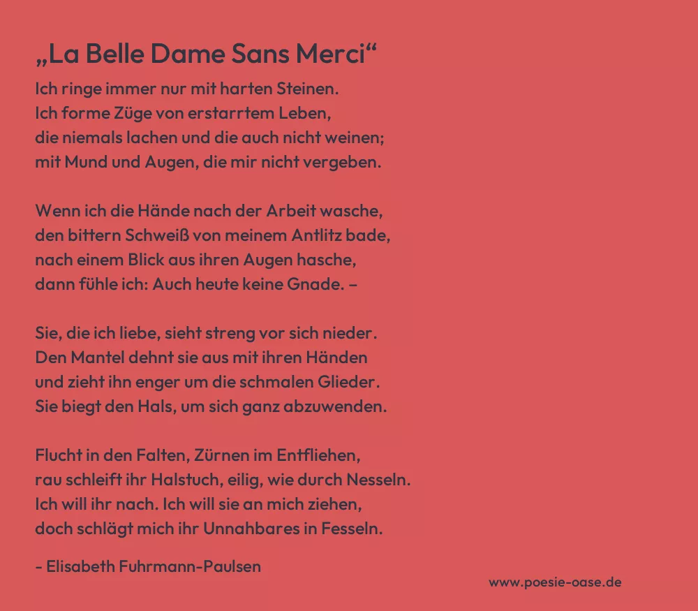 Gedicht: „La Belle Dame Sans Merci“ von Elisabeth Fuhrmann-Paulsen