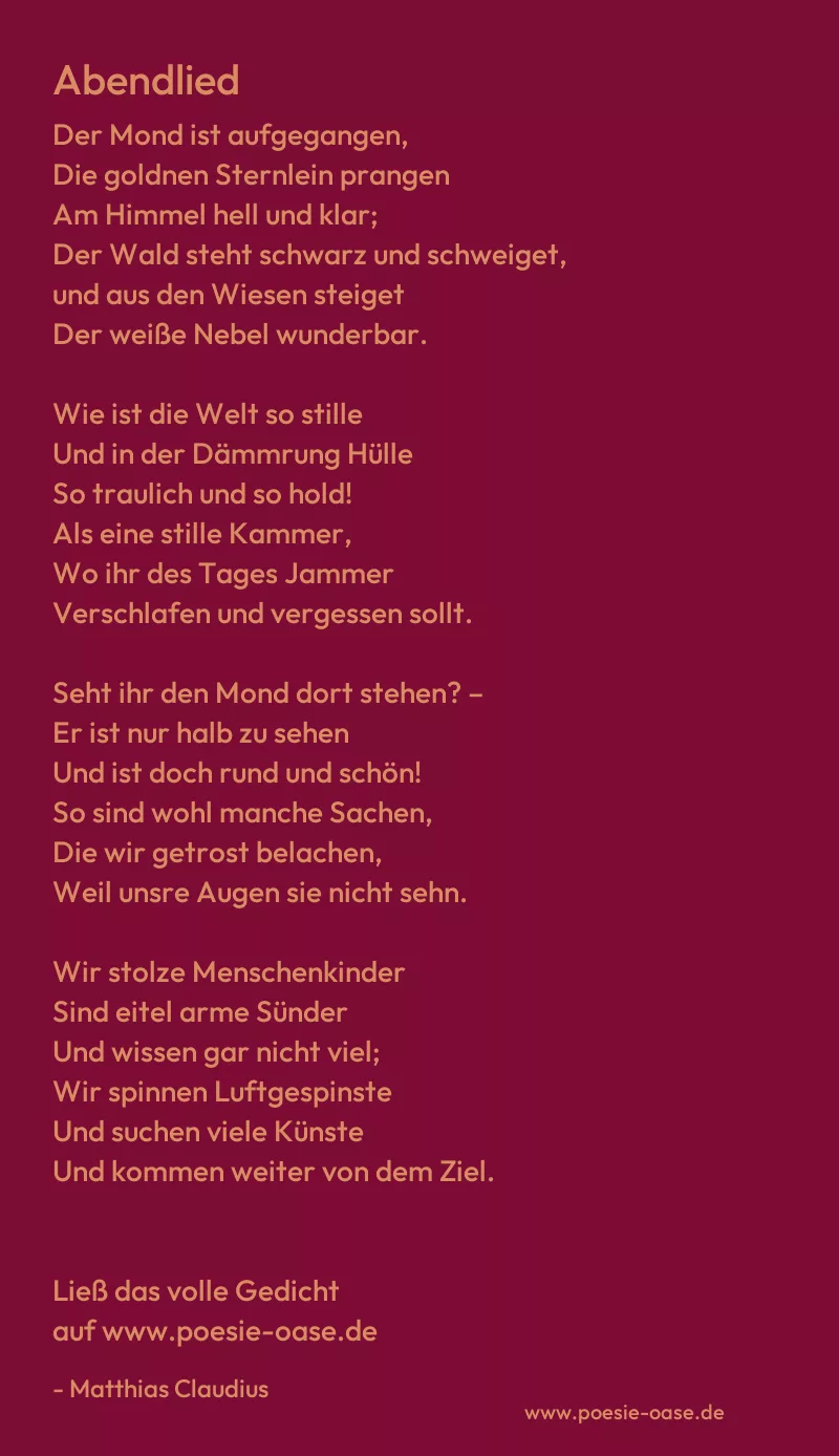 Gedicht: Abendlied von Matthias Claudius