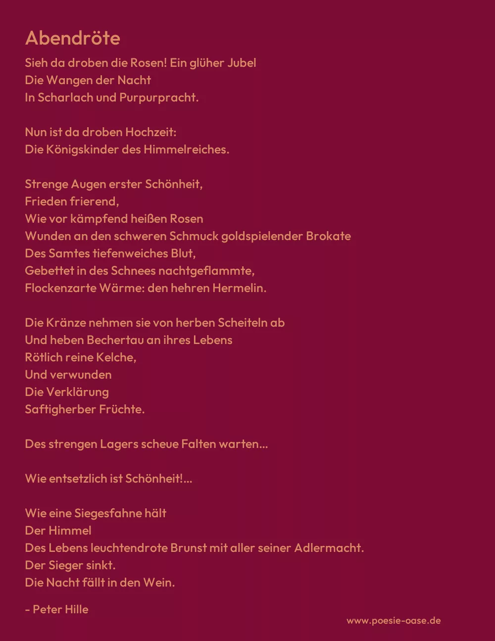 Gedicht: Abendröte von Peter Hille