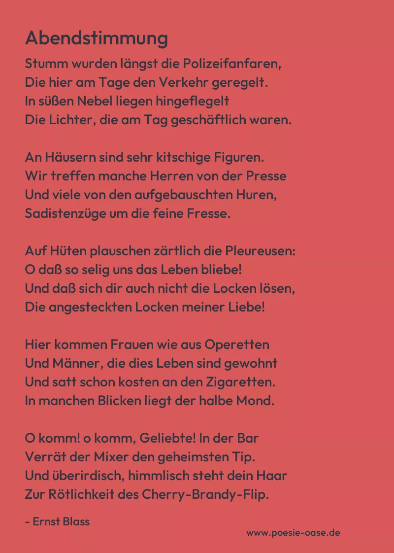 Gedicht: Abendstimmung von Ernst Blass