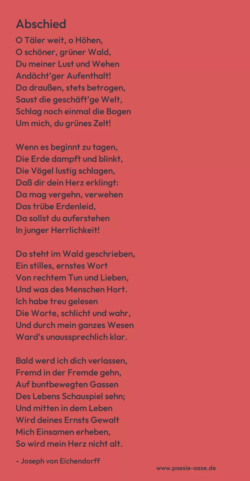 Gedicht: Abschied von Joseph von Eichendorff