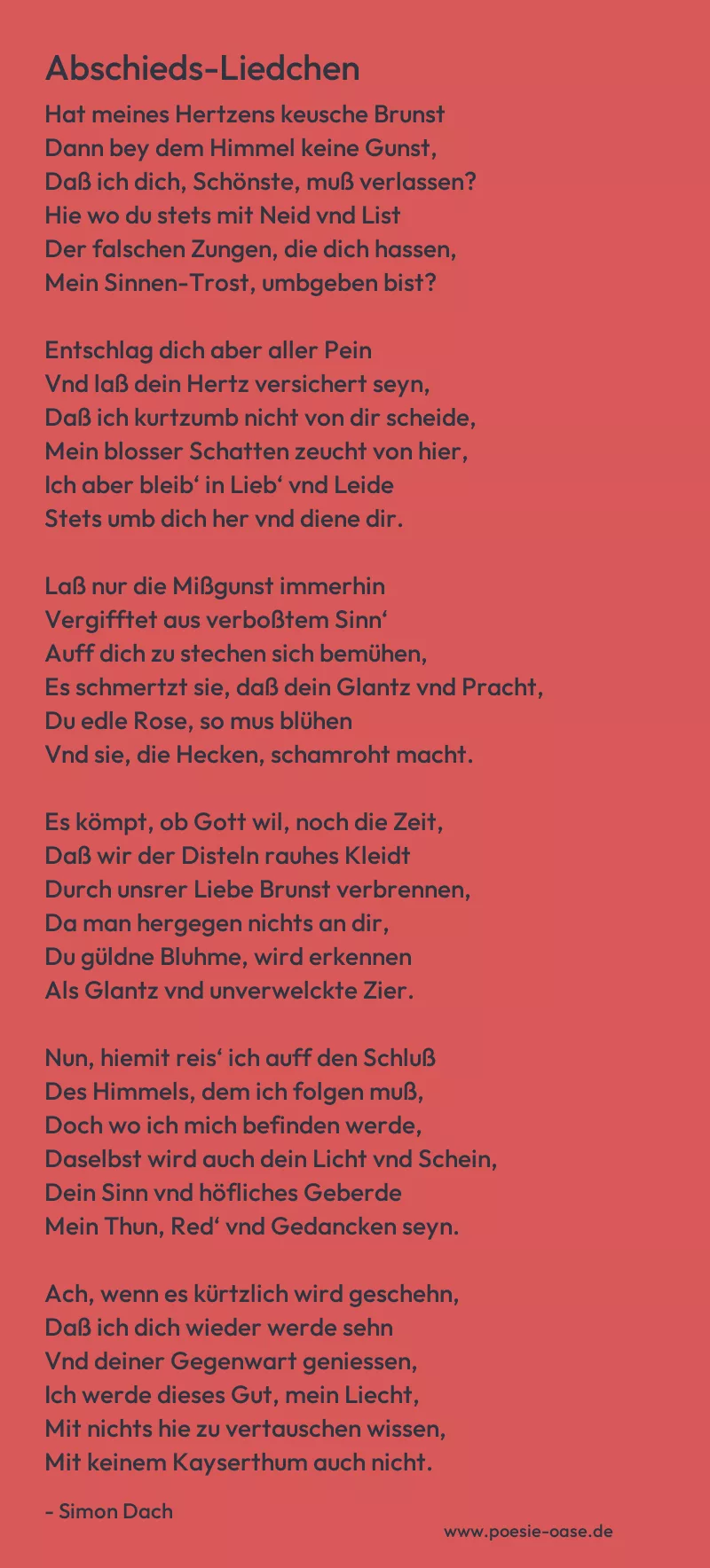 Gedicht: Abschieds-Liedchen von Simon Dach