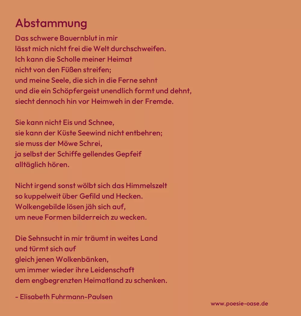 Gedicht: Abstammung von Elisabeth Fuhrmann-Paulsen