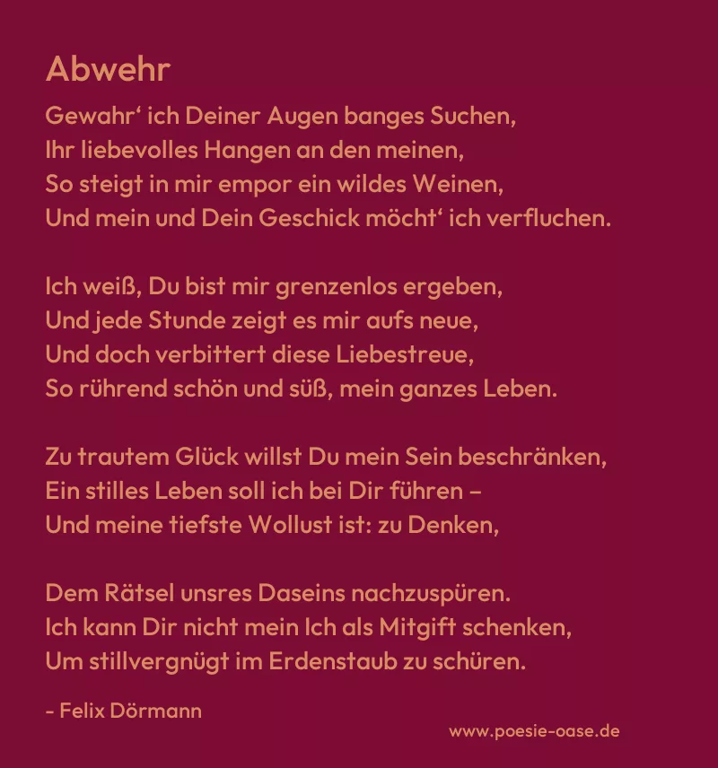 Gedicht: Abwehr von Felix Dörmann