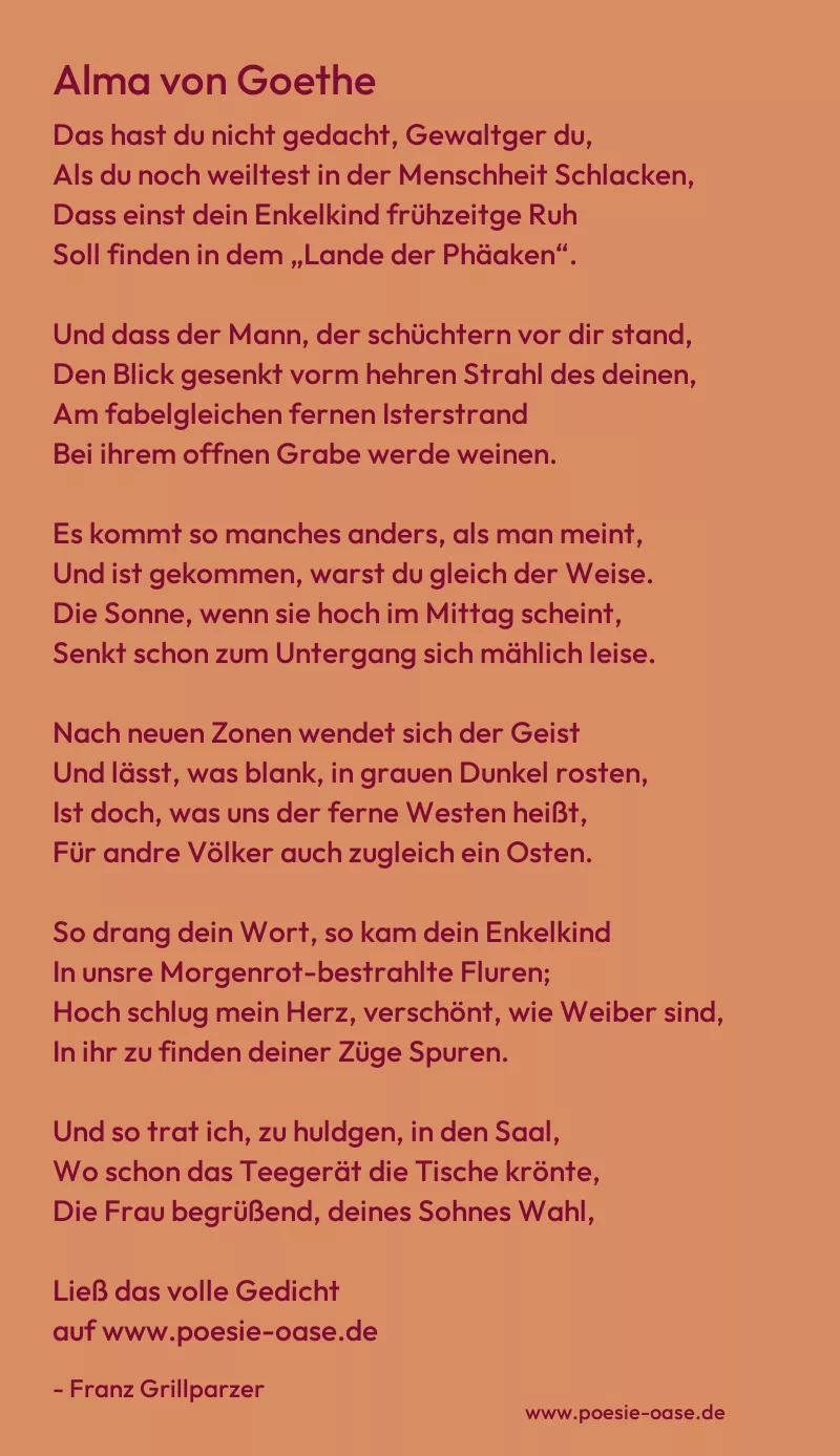 Gedicht: Alma von Goethe von Franz Grillparzer