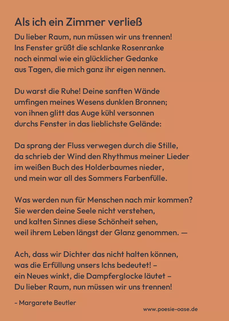 Gedicht: Als ich ein Zimmer verließ von Margarete Beutler