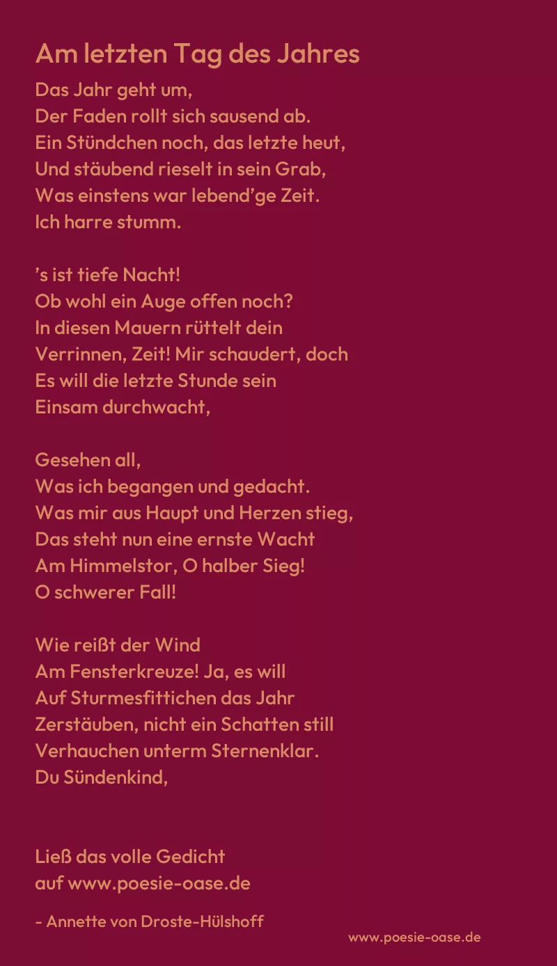 Gedicht: Am letzten Tag des Jahres von Annette von Droste-Hülshoff