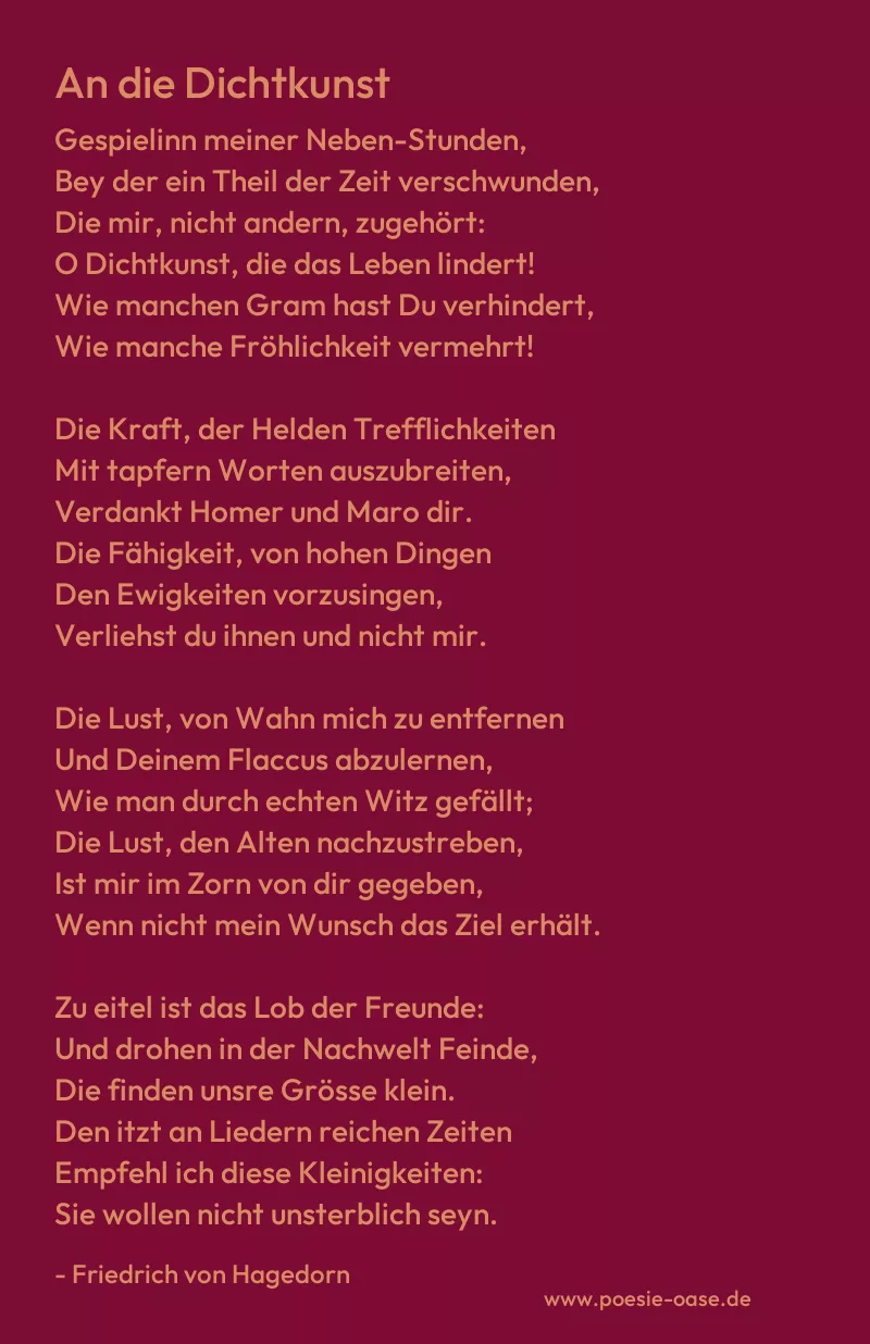 Gedicht: An die Dichtkunst von Friedrich von Hagedorn