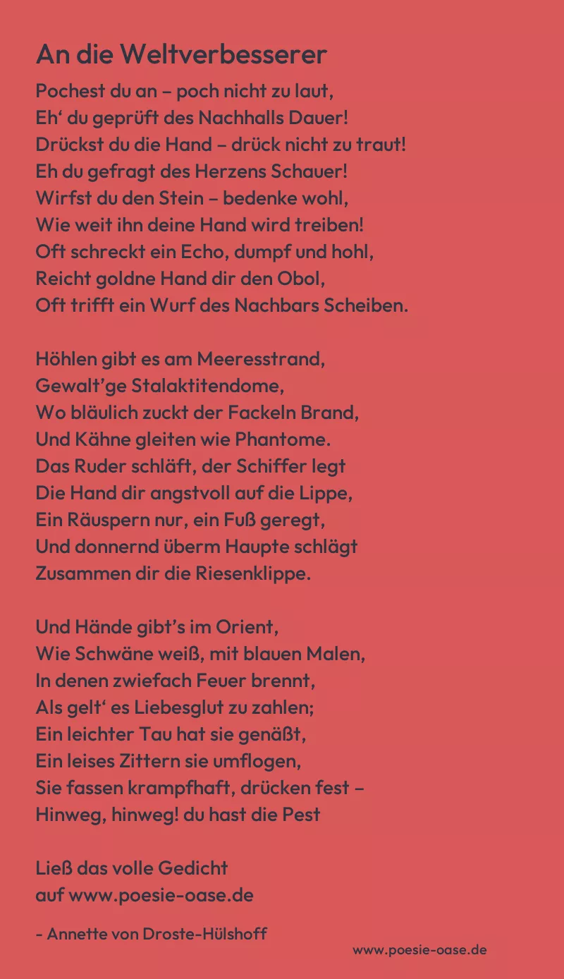 Gedicht: An die Weltverbesserer von Annette von Droste-Hülshoff