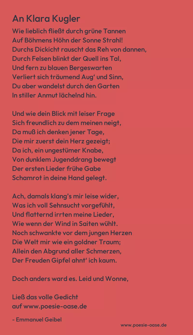 Gedicht: An Klara Kugler von Emmanuel Geibel