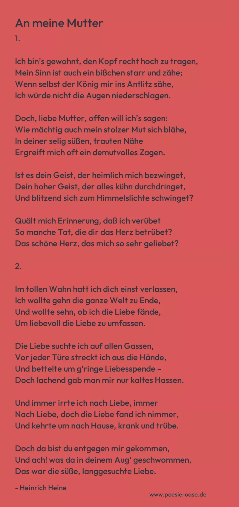 Gedicht: An meine Mutter von Heinrich Heine