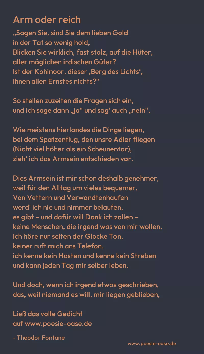 Gedicht: Arm oder reich von Theodor Fontane