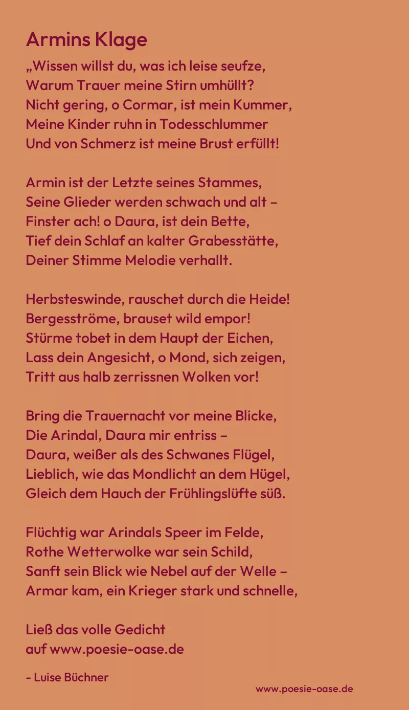 Gedicht: Armins Klage von Luise Büchner