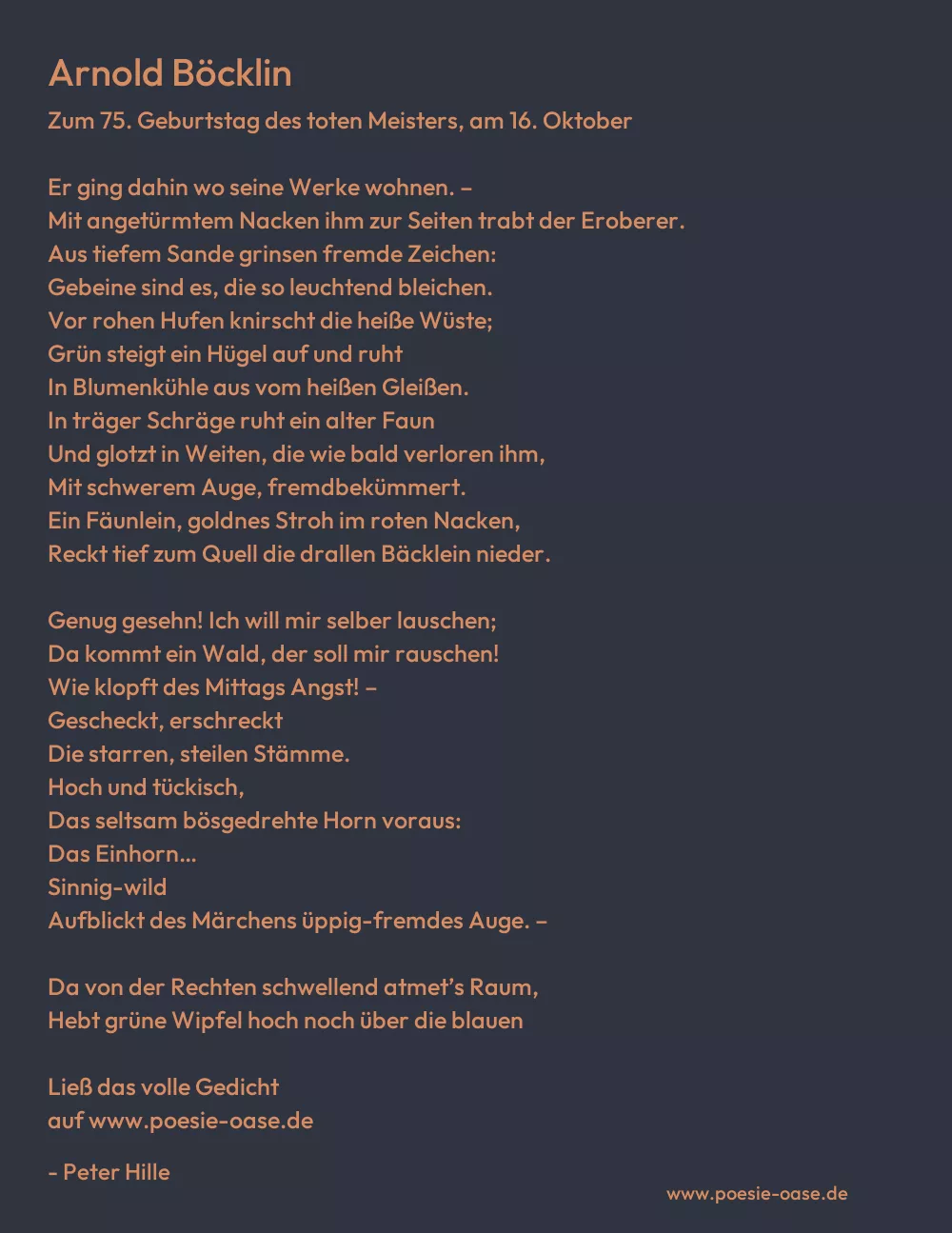 Gedicht: Arnold Böcklin von Peter Hille