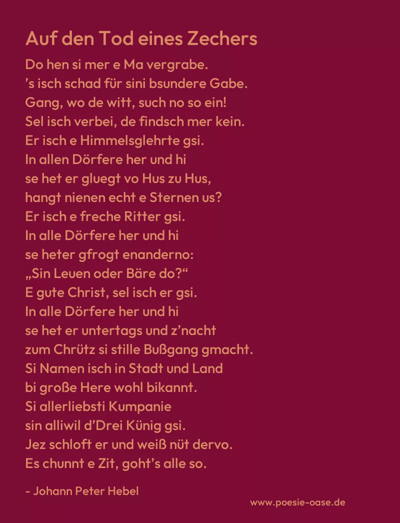 Gedicht: Auf den Tod eines Zechers von Johann Peter Hebel