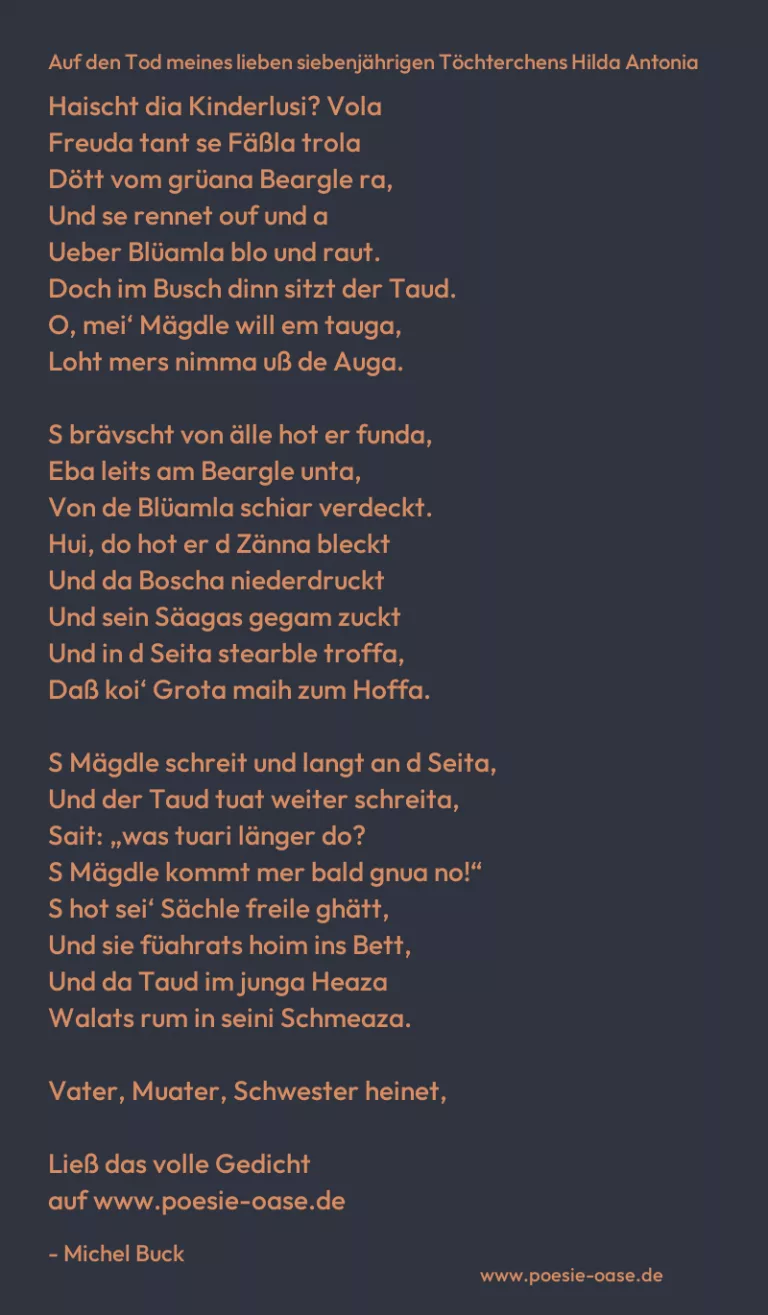 Auf den Tod meines lieben siebenjährigen Töchterchens Hilda Antonia