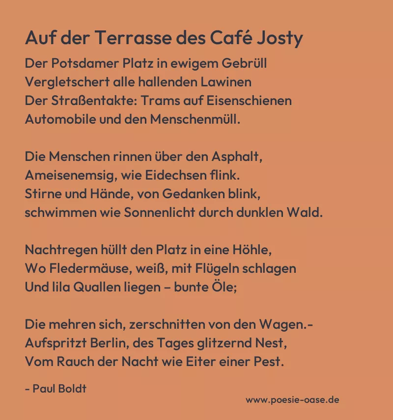 Gedicht: Auf der Terrasse des Café Josty von Paul Boldt