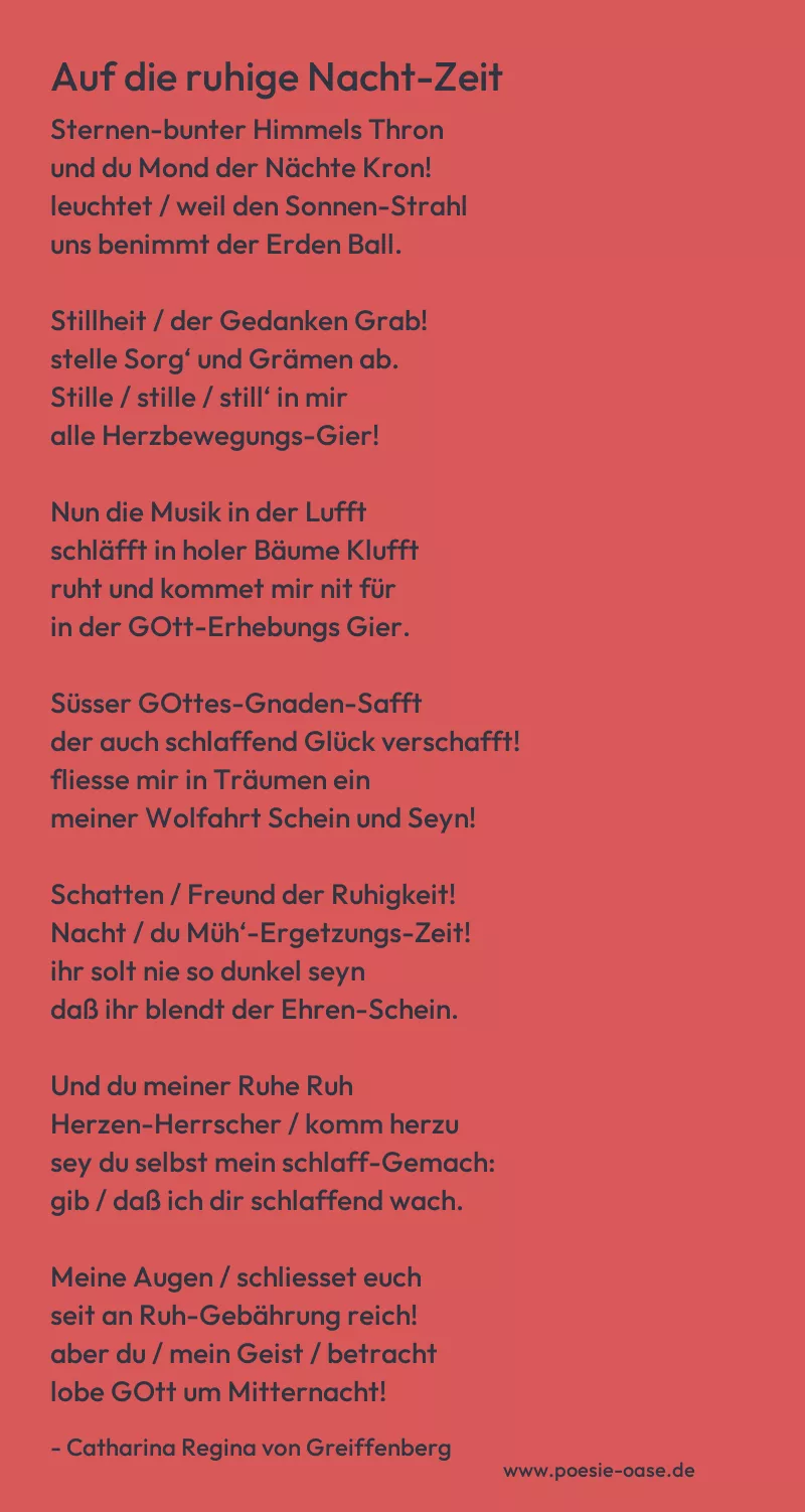 Gedicht: Auf die ruhige Nacht-Zeit von Catharina Regina von Greiffenberg