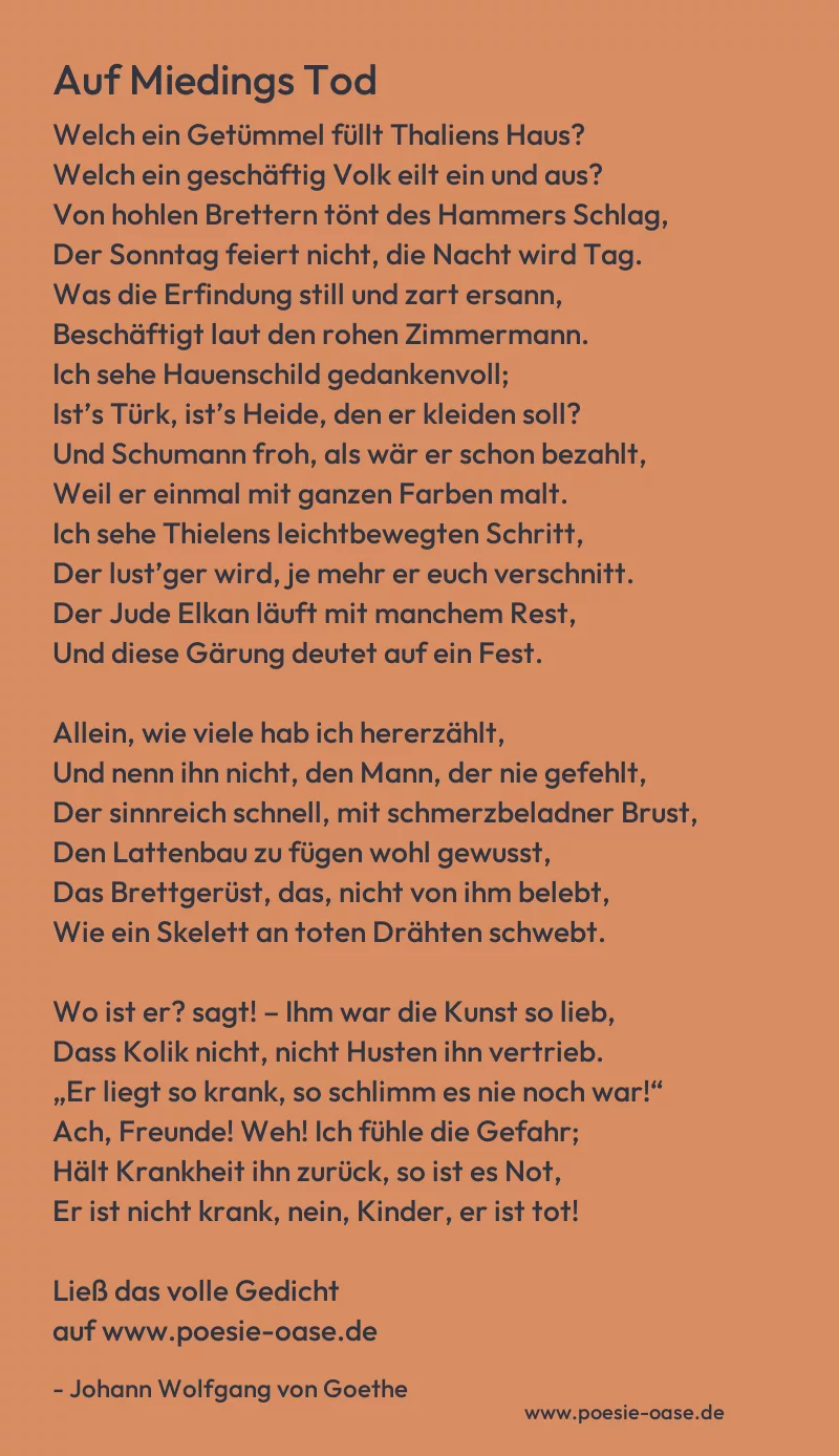Gedicht: Auf Miedings Tod von Johann Wolfgang von Goethe