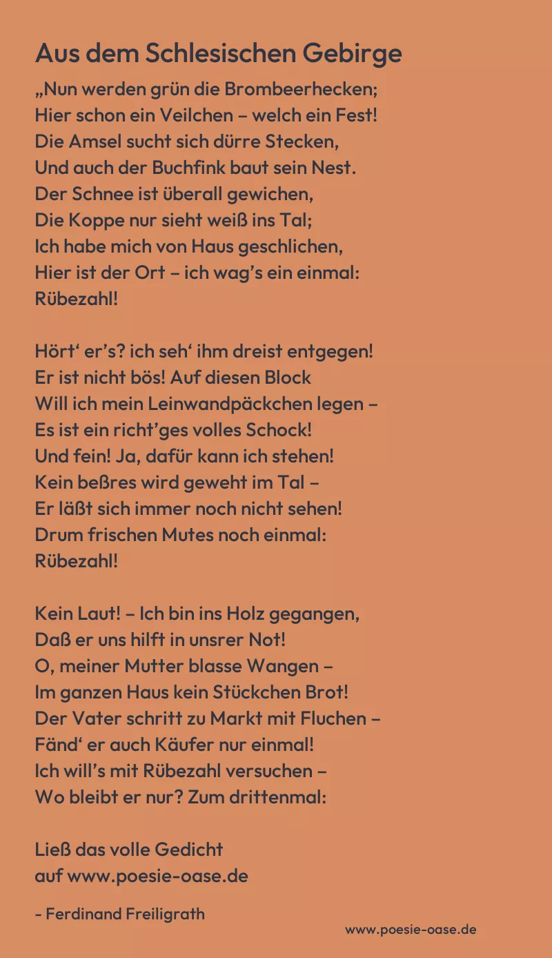 Gedicht: Aus dem Schlesischen Gebirge von Ferdinand Freiligrath
