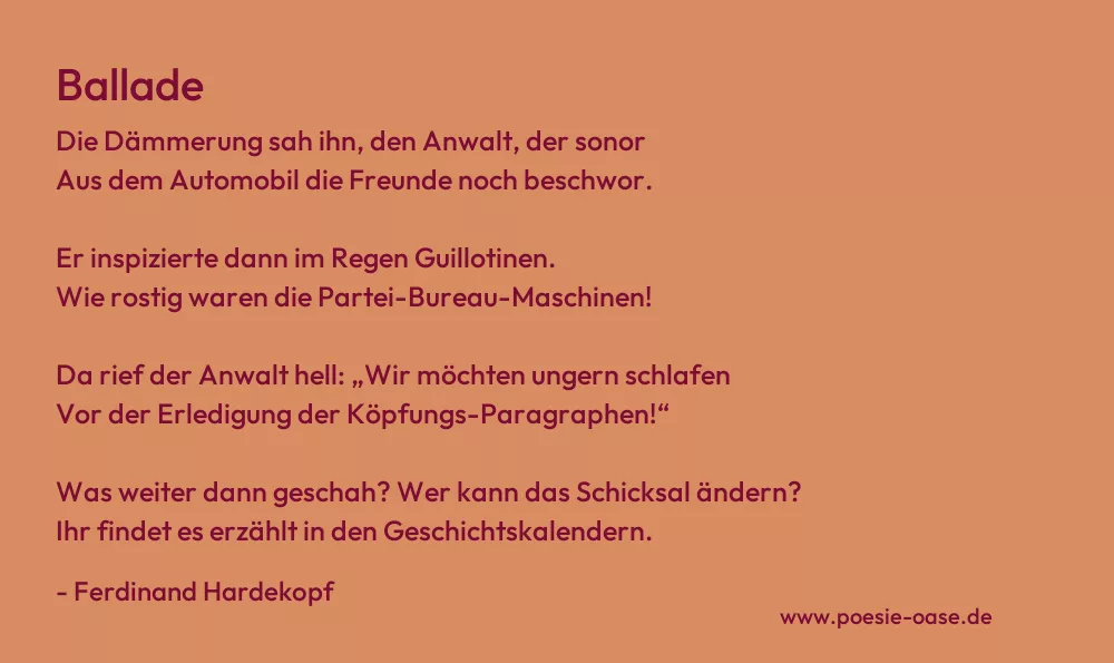 Gedicht: Ballade von Ferdinand Hardekopf