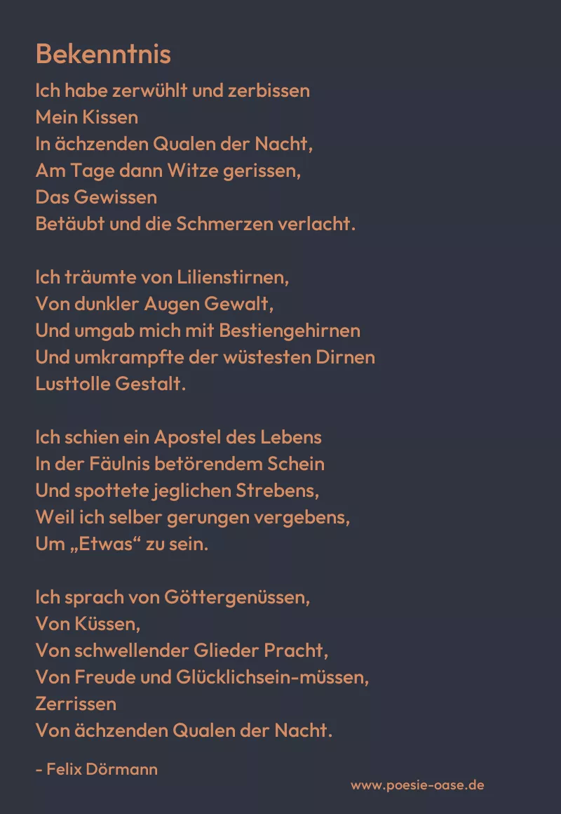 Gedicht: Bekenntnis von Felix Dörmann